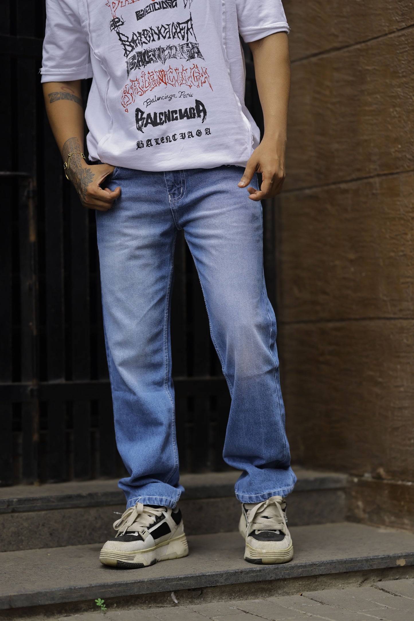 Blue Denim wash straight fit Jeans