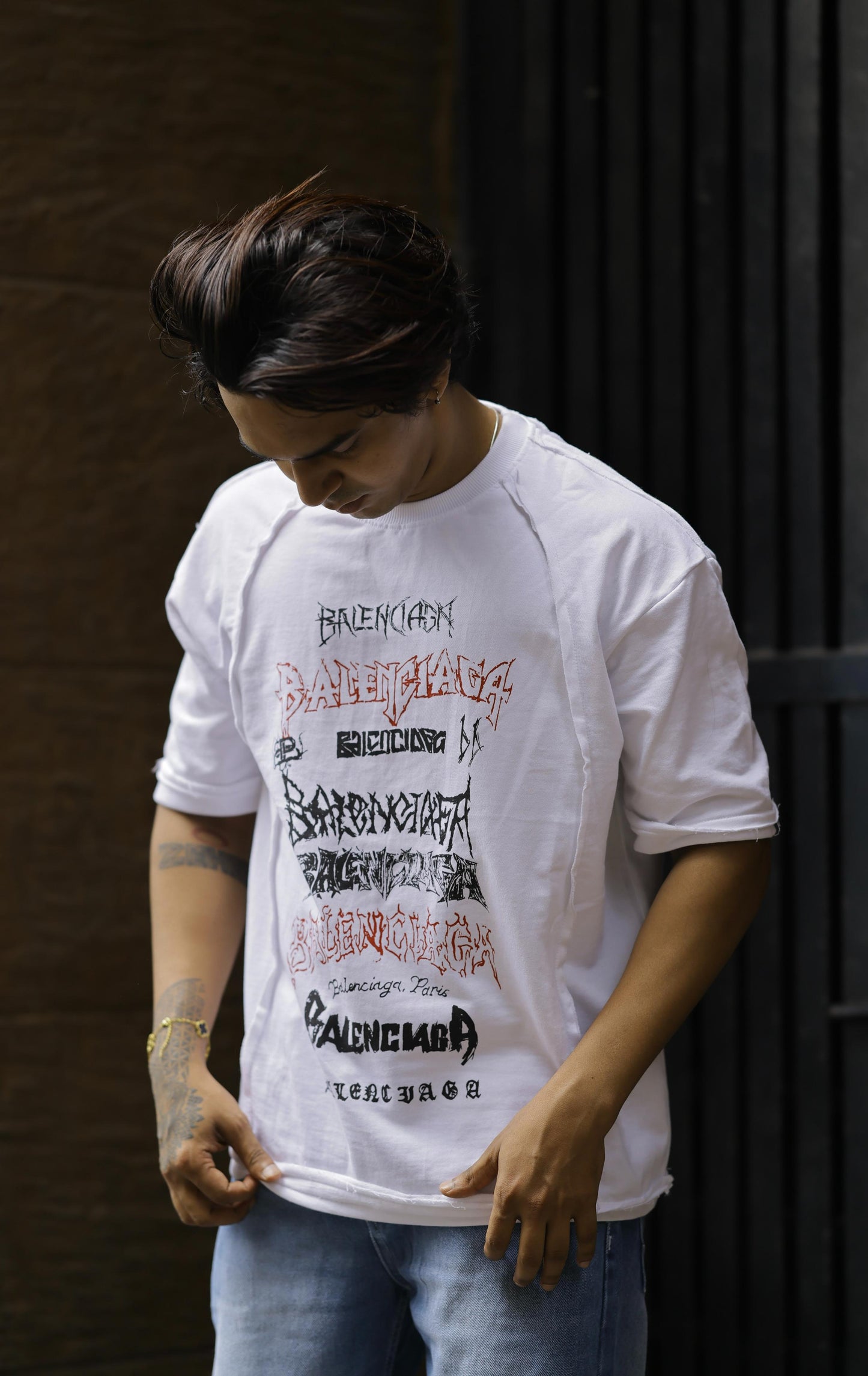 Metallic print oversized tee