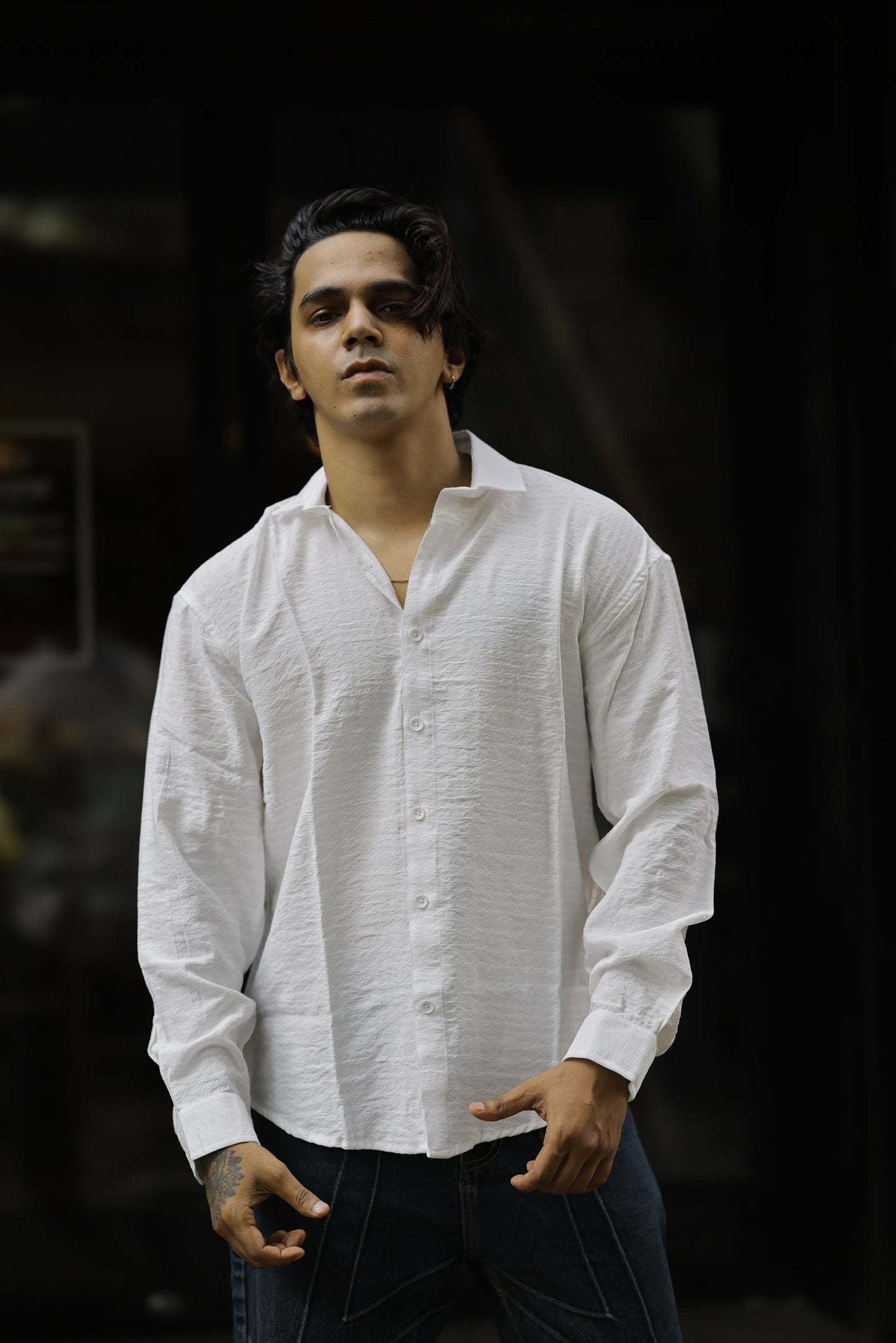 White Texture Full sleeve shirt